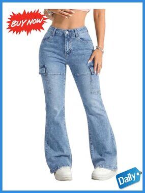 Womens High Waisted Flare Jeans Stretchy Bell Bottom Denim Pants Y2K Streetwear